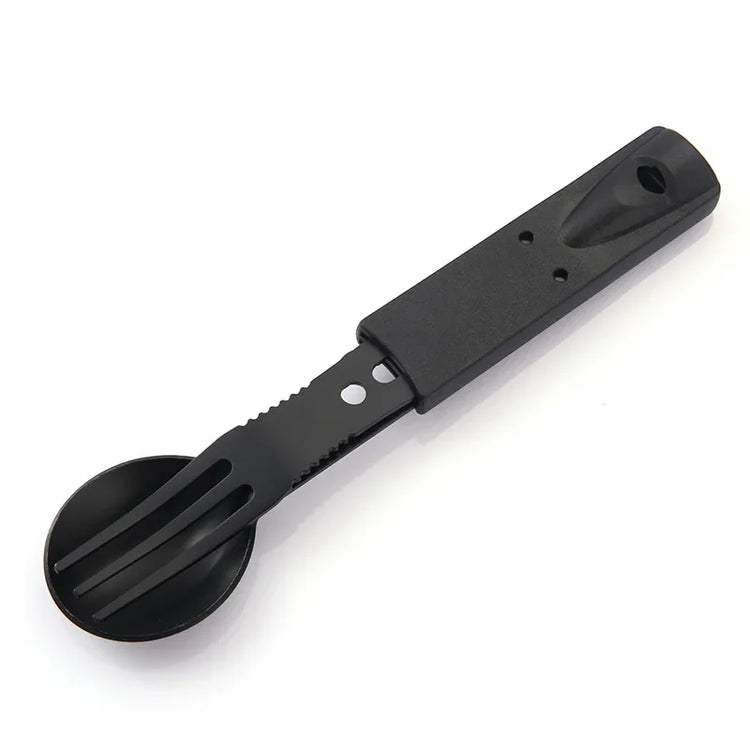 Portable Multifunctional Stainless Steel Camping Tool Set,Outdoor Tableware Kit With Spoon Fork AndWhistleForHiking PicnicTravel