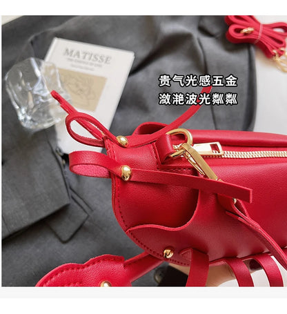 PU Zipper Commuting Crossbody Bags Lobster Shape Niche 2025 High Quality Ladies Bags Solid Color Rivet Fashion Shoulder Bags