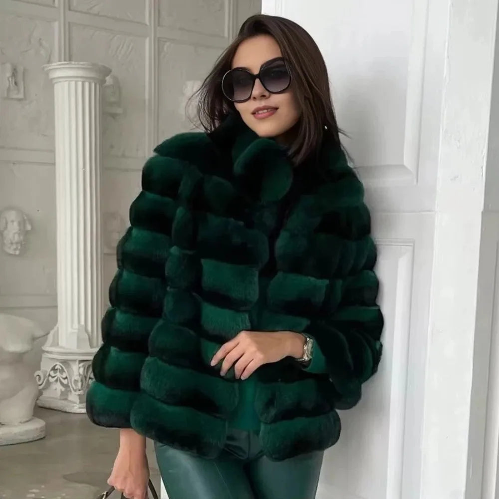 Womens Genuine Fur Jacket Real Rex Rabbit Fur Coat Winter Women Natural Short Coat Luxury Real Fur Coat Thick Warm Natural Fur