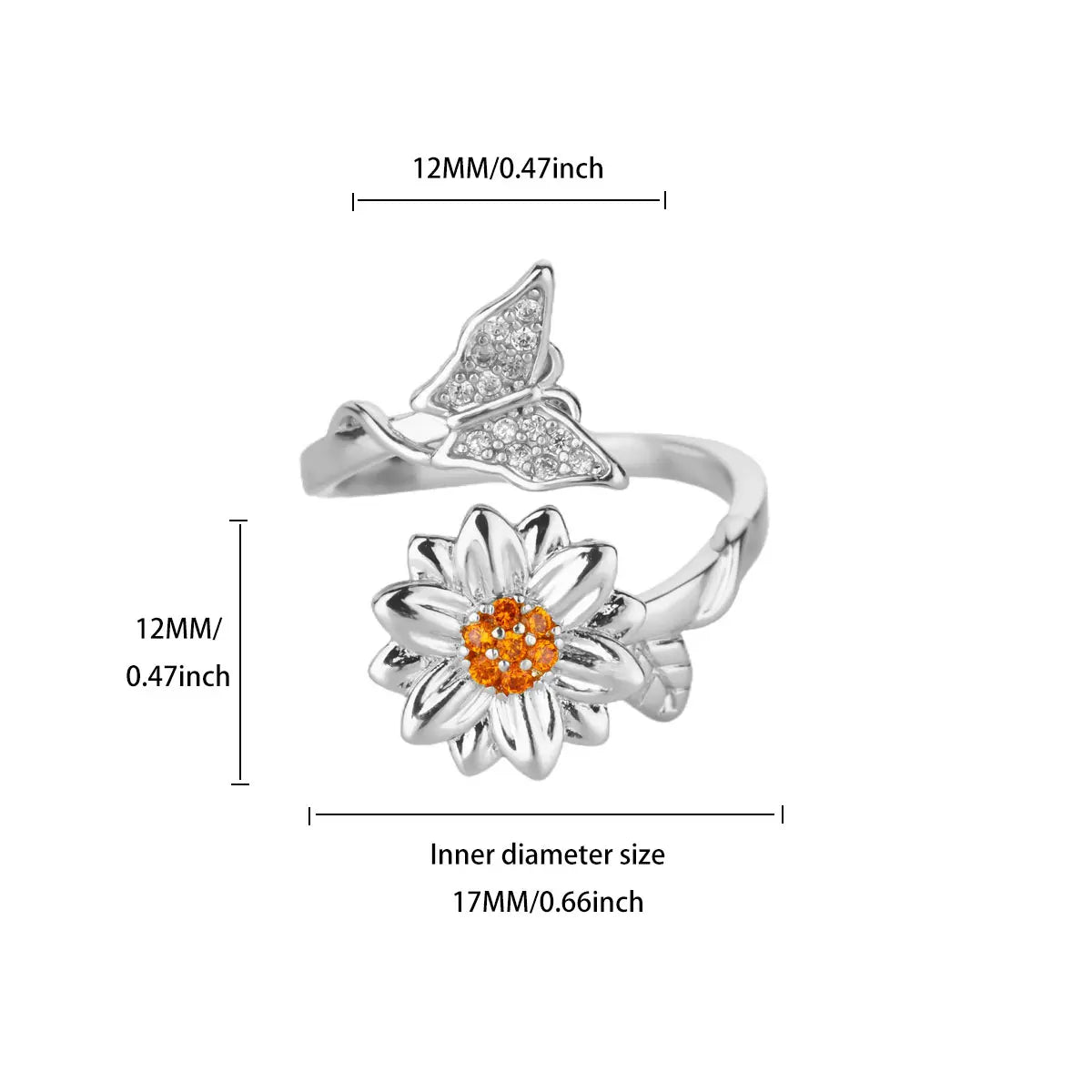 Anti Stress Anxiety Fidget Rings for Women Stainless Steel Sunflower Sun Star Spinner Ring Christmas Jewelry Gifts Dropshipping