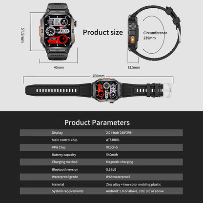 2026 New Outdoor Military Men's Smartwatch Is Equipped With GPS LED Lighting, A Compass, Wireless Communication, IP68 Waterproof