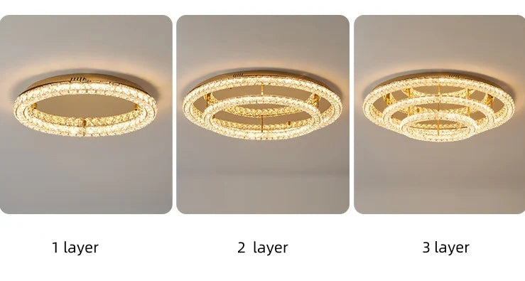 Modern Luxury Led Dimmable Chandelier Foyer Crystal Ceiling Lights Lustre Indoor Light Lamparas Round Steel Led Luminarias