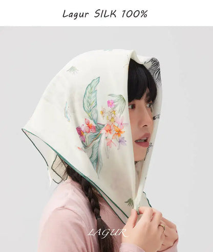 100% Mulberry Silk Square Scarf Women Animal Print Neck Scarf Soft Lightweight Neckerchief For Daily Office And Vacation Use