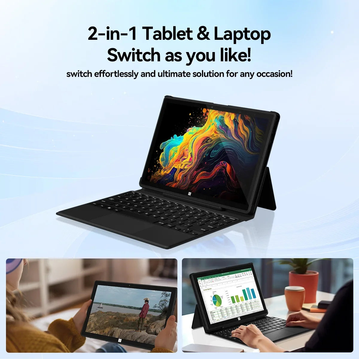 Adreamer 2-in-1 Laptop 10.1 Inch Portable Tablet PC 1280x800 IPS Win 11 OS Intel N4120 8GB & 128GB For Student Daily Business