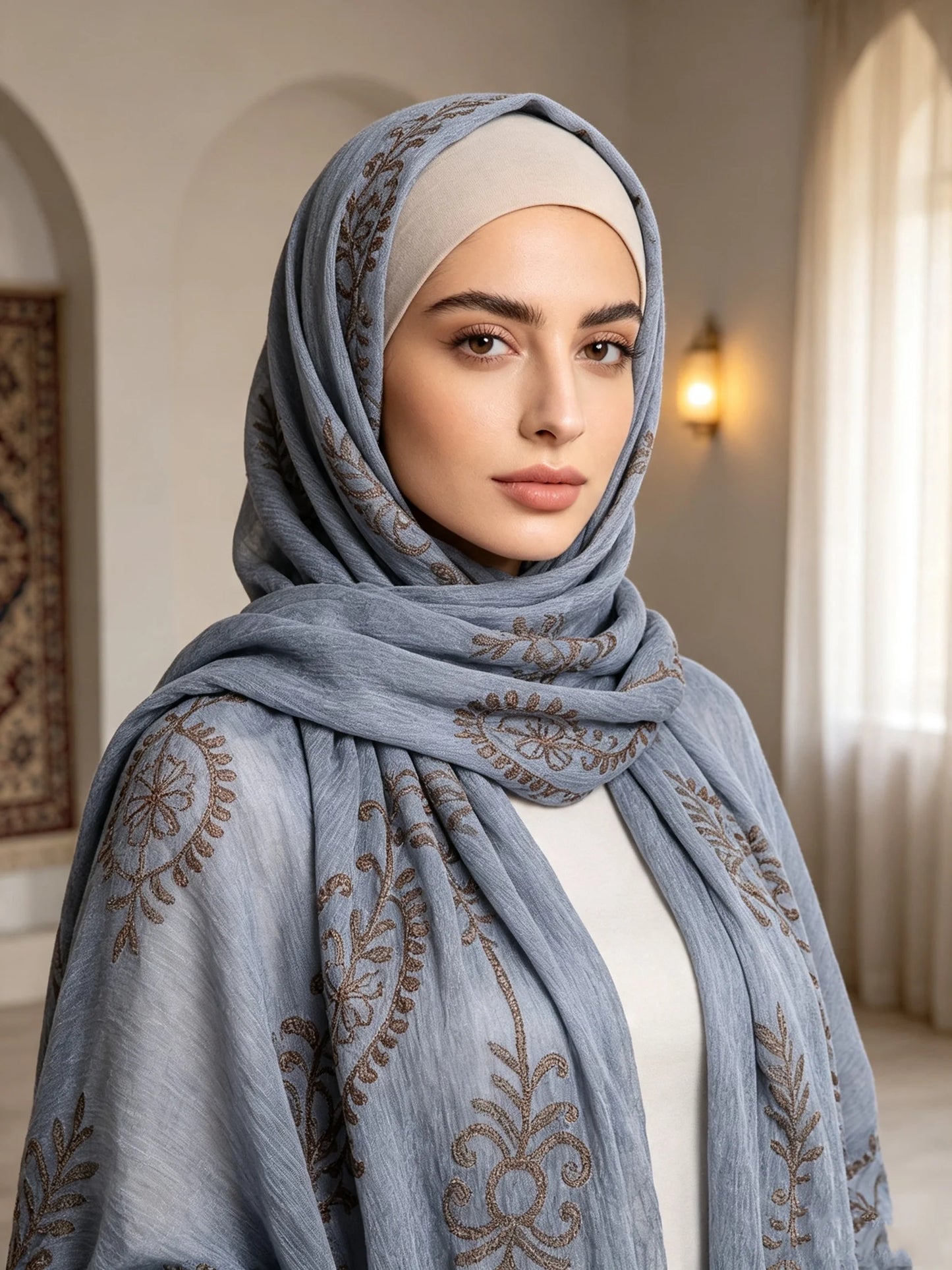 Vintage Crinkle Embroidery Hijab Textured Fabric Muslim Shawl Headscarf Soft Breathable Islamic Women Head Wrap Scarf