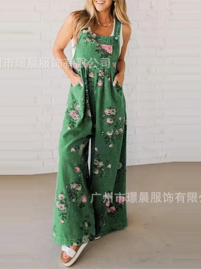 New Summer Women's Fashion Printed Wide-leg Strap Jumpsuit For Women Elegant Loose Party Holiday Casual Jumpsuits Rompers