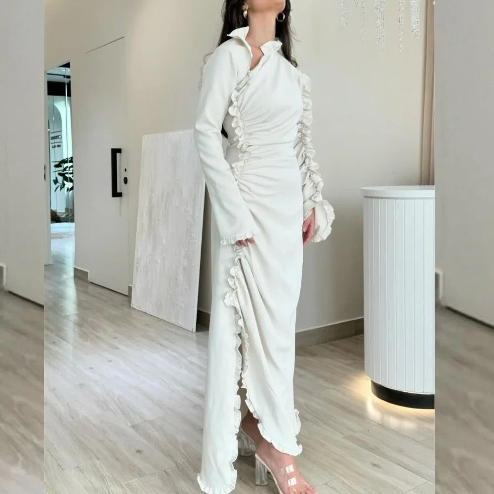 Customized Jersey Ruched Quinceanera A-line V-neck Bespoke Occasion Gown Midi Dresses