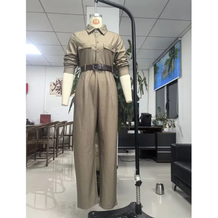 Retro Grid Button Lapel Shirt Jumpsuits Woman Fashion High Waist Slim Bodysuits Romper Spring Autumn Long Sleeve Pocket Overalls