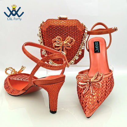 Concise New Design African Italian Women Shoes and Bag Set in Magenta Color High Quality Pumps for Wedding Party