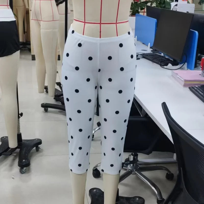 Y2k Polka Dot Capri Leggings for Women Knee Length Shorts Stretchy Slim Fit Cropped Pants Yoga Capris ﻿