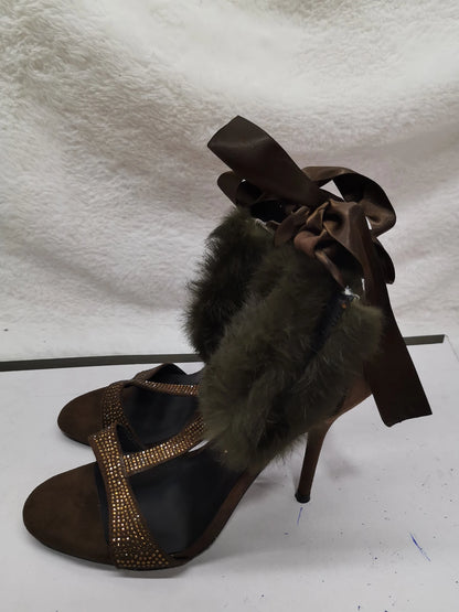 Open Toe Rhinestone T Straps Sandals Ankle Furry Wrapped Cover Heels Stiletto Shallow Pumps Lace Up Summer Single Shoes Women