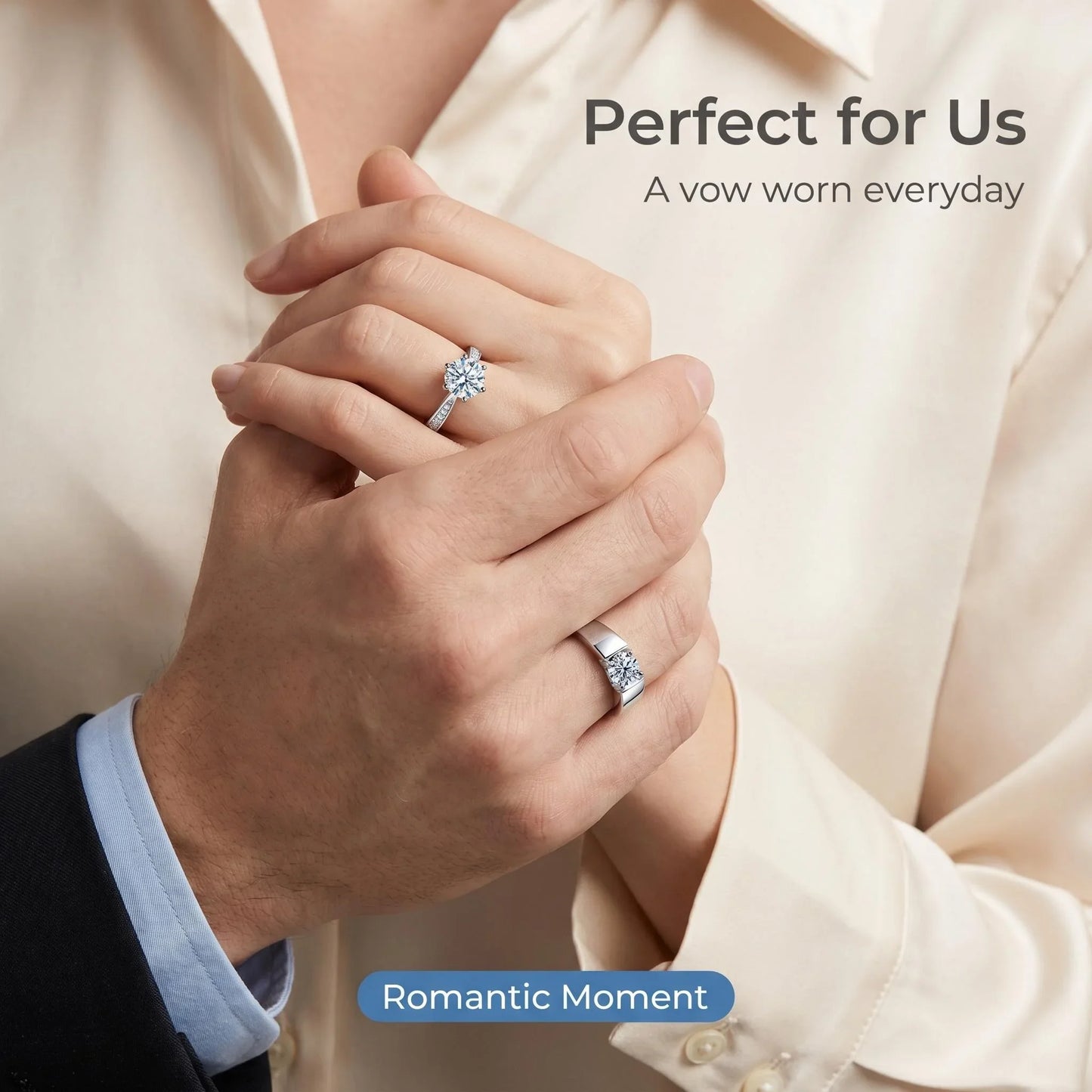 BJXMOSO Real Moissanite 925 Sterling Silver Couple Ring for Women Man Wedding Jewelry Engagement Imitation Diamond Fashion Gifts