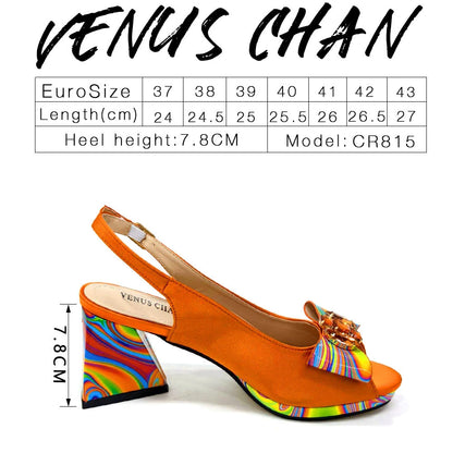 Venus Chan 2024 Fashion Purple Color Painted Rhinestones Elegant Peep Toe Sandals Shoes and Bag Set Italian Heels for Womens