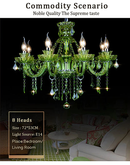 European Green Crystal Living Room Bedroom Candle Chandelier Restaurant Cafe Hotel Lobby Ceiling Decoration E14 Pendent Lights