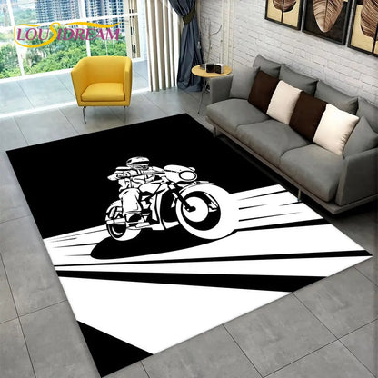 3D Motorcycle Racing Area Rug Large,Carpet Rug for Home Living Room Bedroom Sofa Doormat Decoration,Kid Play Non-slip Floor Mat