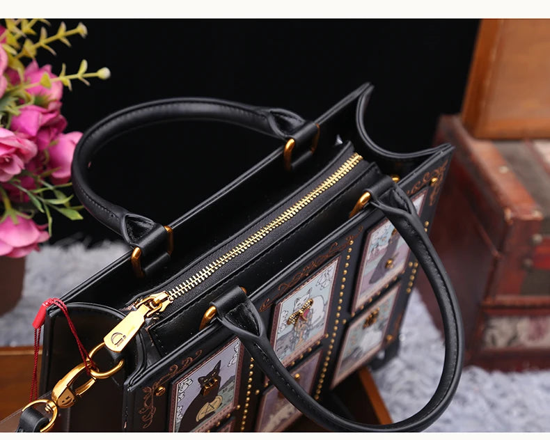 Vintage and Luxury Designer Bag with Delicate Embroidery Cat Printing Women Popular and Fashionable Tote Bag with Large Capacity