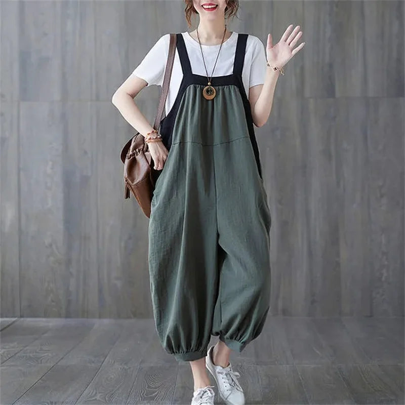 Casual Rompers For Women 2026 New Summer Large Size Korean Loose Harlan Jumpsuit Pants Solid Ladies Suspender Overalls L-5XL