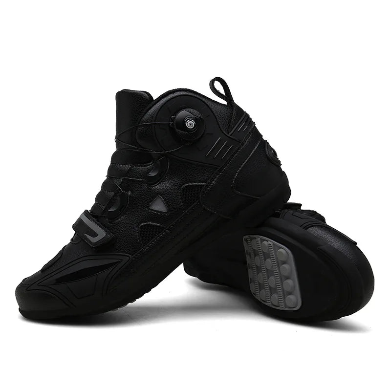 Leather Motorcyclist Boots Men's Motorcycle Ankle Boots Motocross Racing Shoes Women Breathable Mesh Biker Boots Anti-slip Shoes
