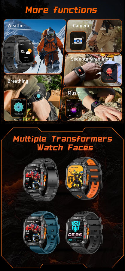 New Custom Co branded Men Transformers Smart Watch Outdoor 100mAh Battery GPS Flashlight BT Call Waterproof Sports Smartwatches