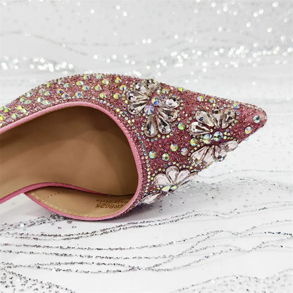 Luxury Handmade Flowers Shoes and Clutch for Women- Nigerian Style Elegant Crystal Heels with Matching Evening Bags