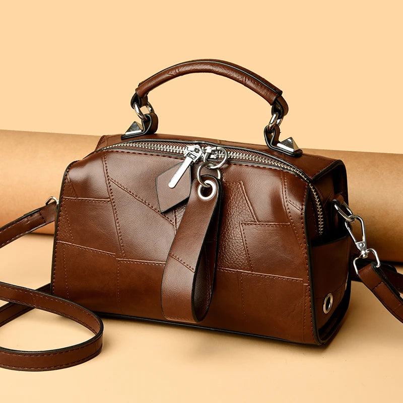 New Fashion Crossbody Bags Women's Genuine Leather Bag Simple Tote Bag Vintage Boston Handbag Luxury Design Female Shoulder Bags