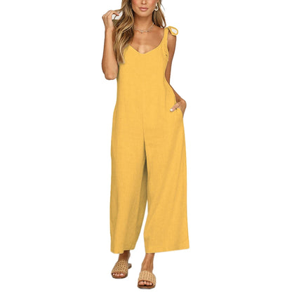 2023 summer women's clothes capris bowknot suspenders women