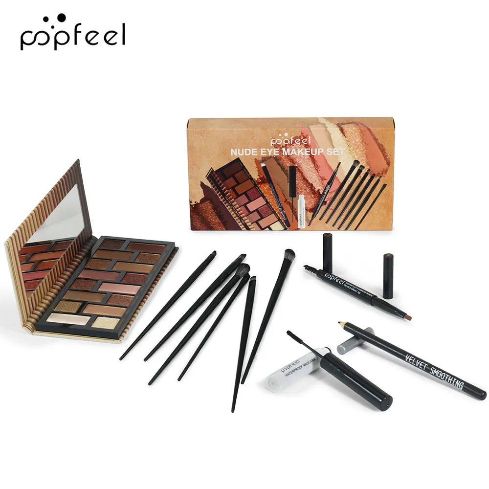 Essential Eye Makeup Set for Beginners Matte&Shimmer Eyeshadow Palette, Mascara, Eyebrow Pencil, Lip Eyeliner,Brush Tool Set Box