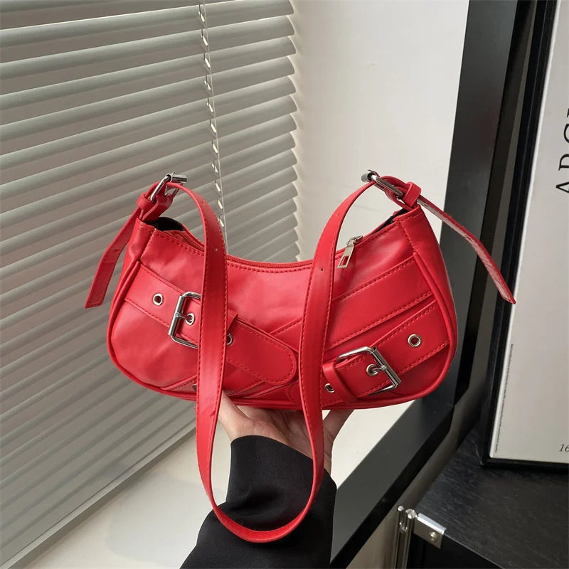 Y2K VintagePULeather WomenShoulderBag Small Crossbody Bag for Women Fashion Ladies Underarm Bag Clutch Purse Female Handbag