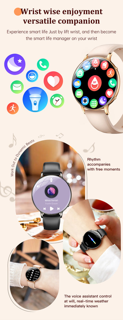 2026 durable women's new smartwatch with 1.32-inch AMOLED screen, language assistant, sports and health functions, women's watch