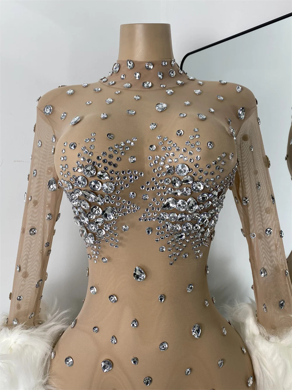 Luxury Diamonds Mesh Transparent Stretchy Jumpsuit for Women Sexy Long Sleeve Performance Singer Costume Nightclub Outfit 2025