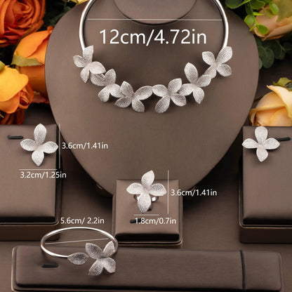 1 set of luxurious and elegant jewelry set with sparkling cubic zirconia leaf design, suitable for women to wear at weddings and banquets