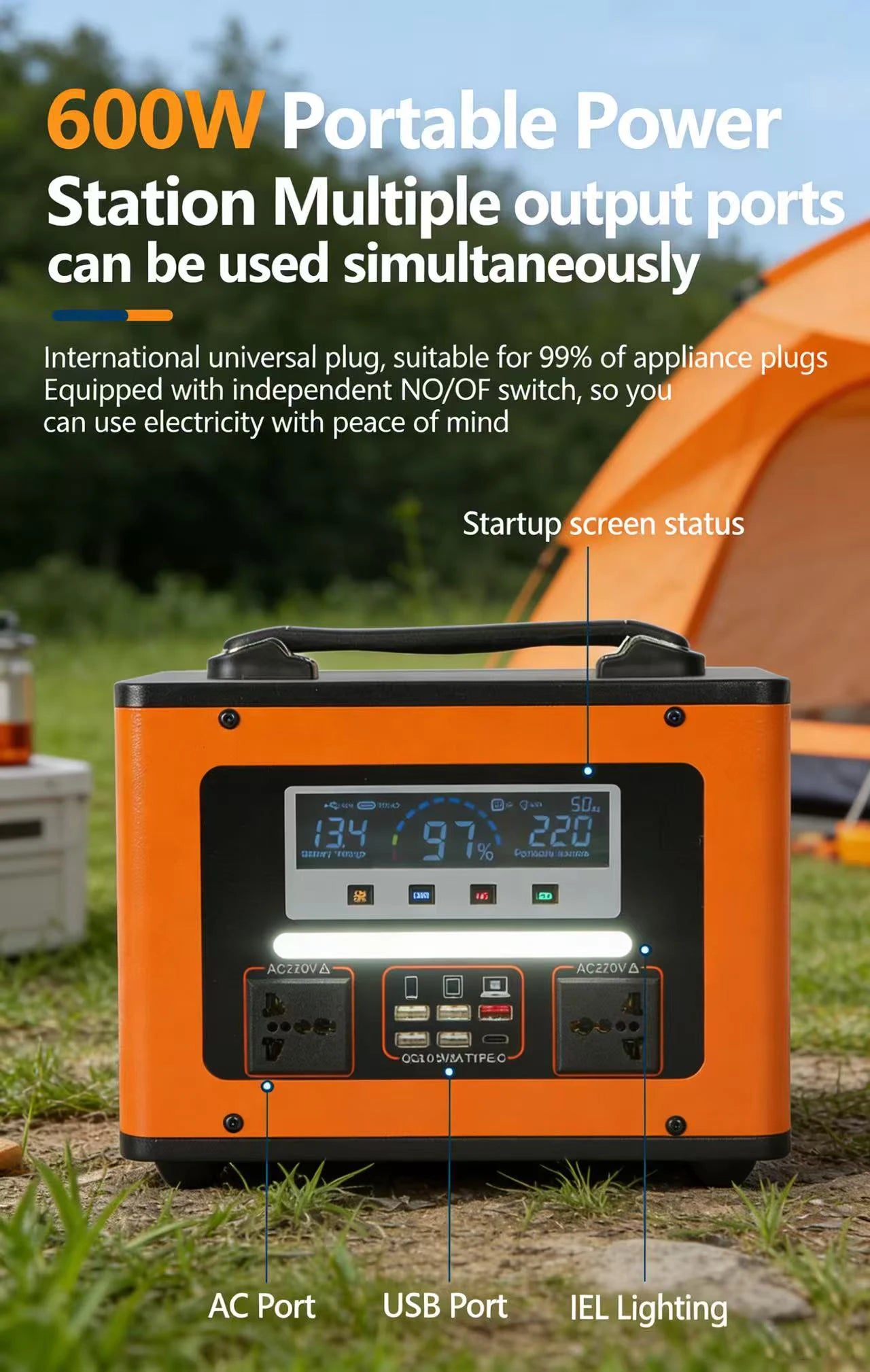 New  600Wh LiFePO4 220V High Power Portable Power Station 40AH Solar Outdoor Mobile Power Supply Home Emergency Energy Storage