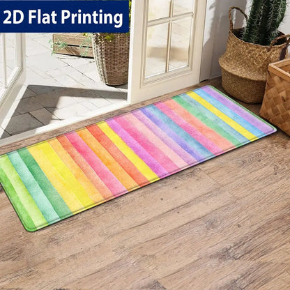 Watercolor Rainbow Stripe Kitchen Runner Rug, Non-Slip Washable Durable Mat for Kitchen, Laundry Room & Entryway