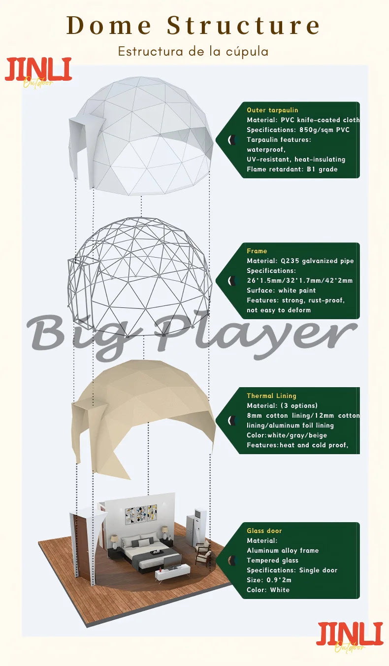 4 Season Glamping Dome Tent, Luxury PVC Canvas Living Dome, Factory Direct Cheap Price for Hotel & Leisure Use