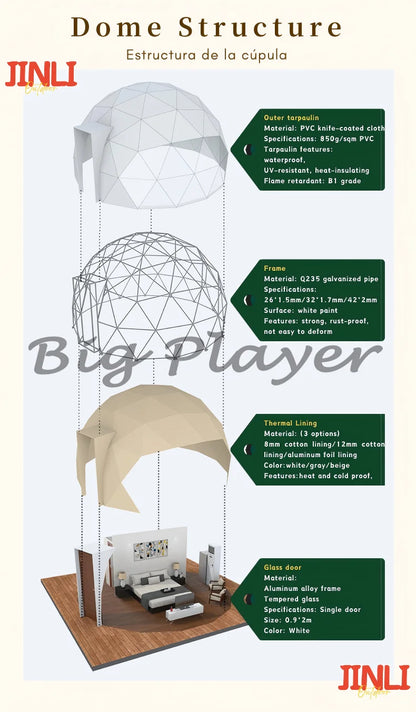 4 Season Glamping Dome Tent, Luxury PVC Canvas Living Dome, Factory Direct Cheap Price for Hotel & Leisure Use