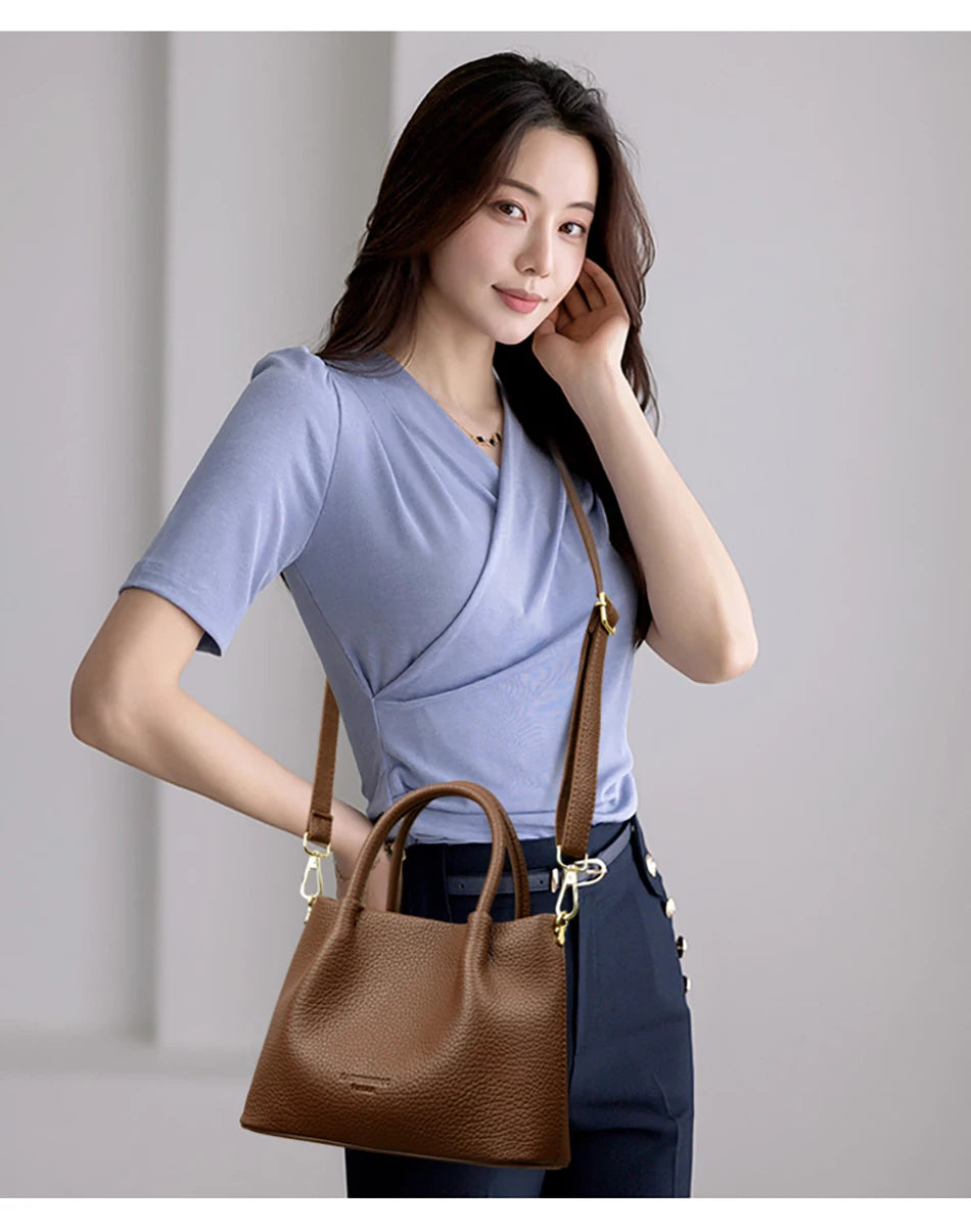 Women Soft Leather Top-Handle Bags Luxury Designer Handbag Solid Color Ladies Shoulder Crossbody Bag And Purse Commuting Sac