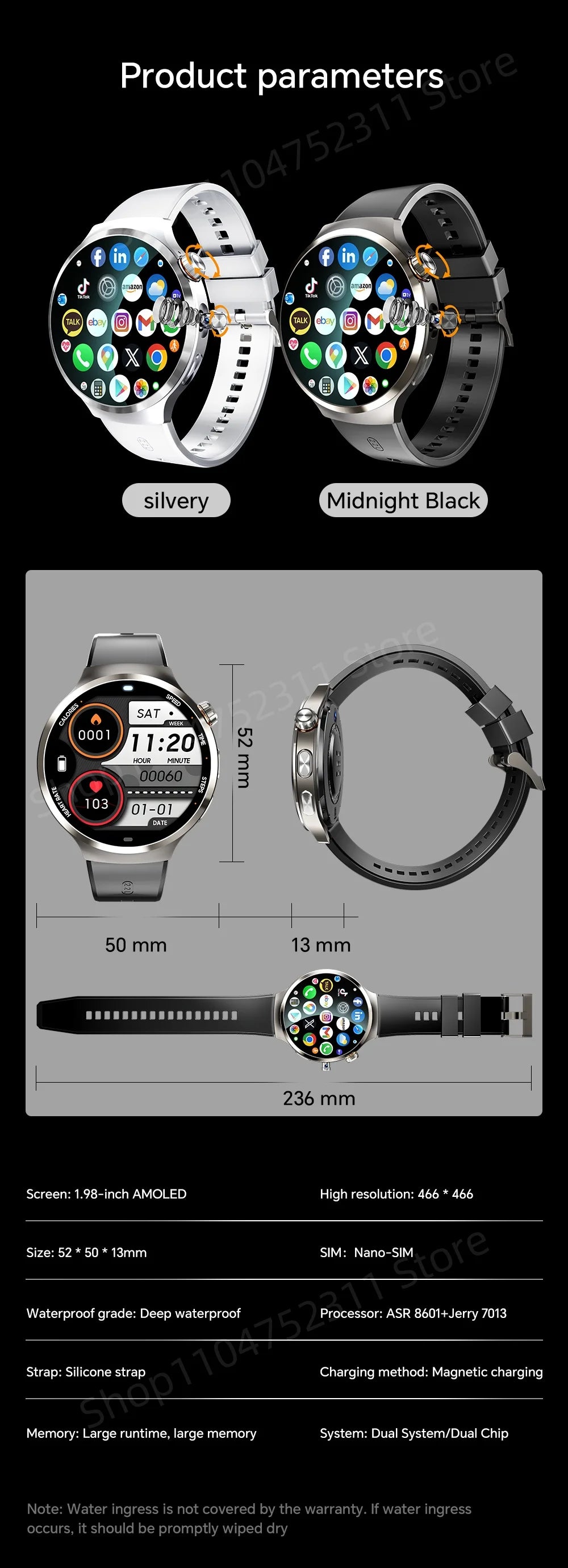 4G 5G Cellular Version Android 13.0 Smartwatch GPS Wifi Smart Watch With 190° Rotary Camera Dual System WIFI Google Play Store