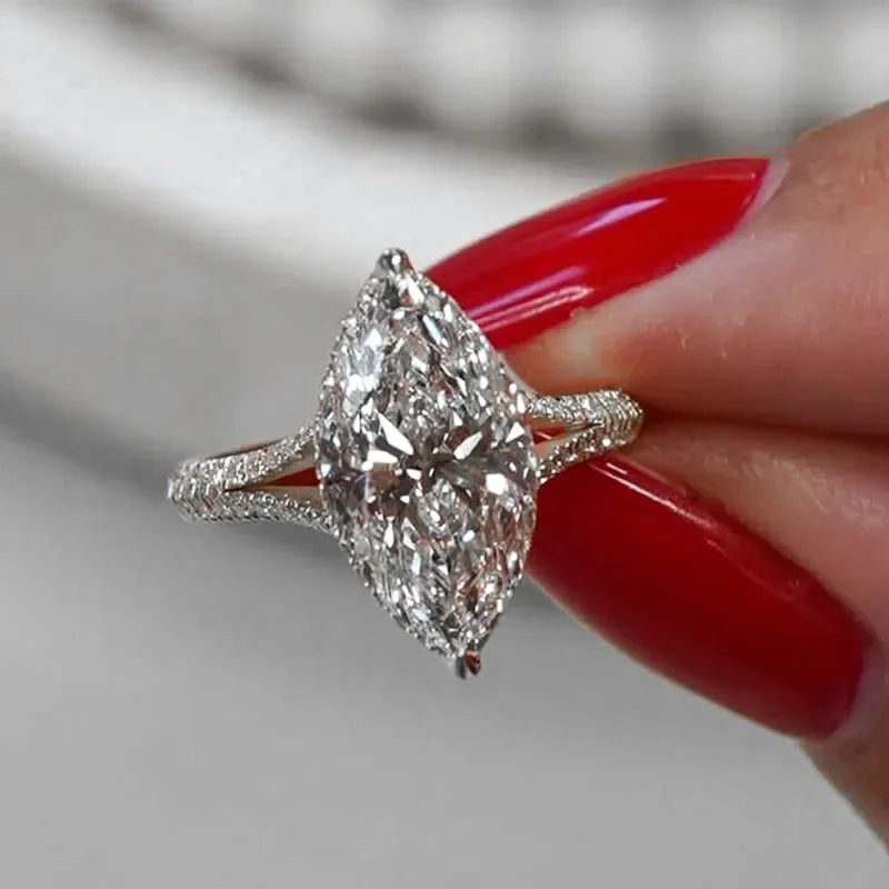 Women's 100% 925 Pure Silver Diamond-Studded Ring Waterdrop-Shaped AAA Zirconia Gemstone Jewelry