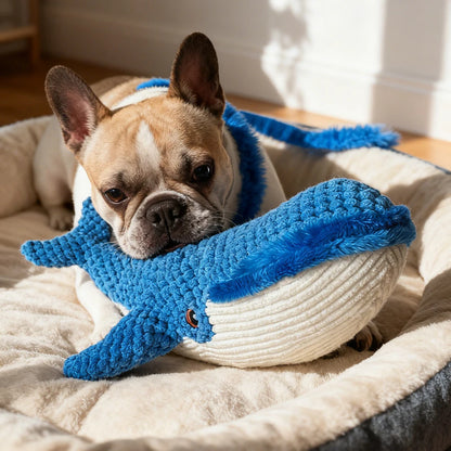 Pet Chew-Resistant Plush Interactive Toy with Sound, Whale-Shaped, Suitable for Large, Medium, and Small Pets Like Cats and Dogs, Double-Layer Fabric, Built-In Airbag