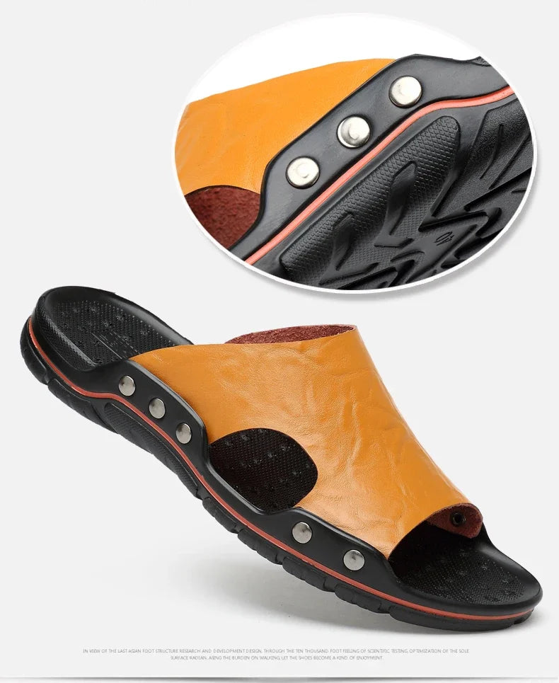Men Summer Slippers Breathable Luxury Sandals Shoes Beach Classics Leather Mens Slippers Outdoor Flip Flop Indoor Slides Man