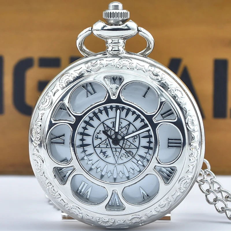 Retro Charm Neutral Fashion Hollow Flower Roman Literal Quartz Steampunk Pocket Watch Men's and Women's Necklace Pendant Gift