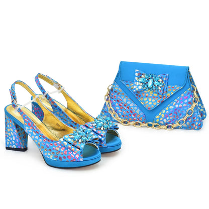 New Fashion Luxury Shoe and Bag Set for Party in Women Women Nigerian Italian Shoes and Bags Set Decorated with Rhinestone