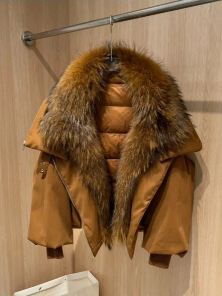 OFTBUY New Winter Jacket Women Large Real Fox Fur Collar Puffer Jacket Loose Warm Parkas Female White Duck Down Coats Female