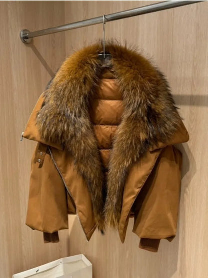 OFTBUY New Winter Jacket Women Large Real Fox Fur Collar Puffer Jacket Loose Warm Parkas Female White Duck Down Coats Female