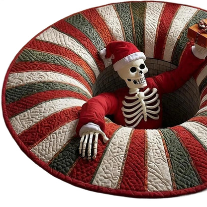 3D Rugs Optical Illusion Christmas Home Decor Skeleton Round Quilted Holiday Bathroom Carpet For Kitchen Entryway Entrance
