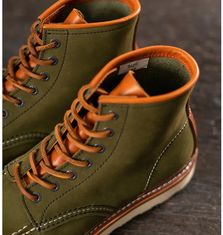YR Best.Mens Vintage Style Leather Shoes.Good Year 1907 Quality Cowhide Boots.Motor Rider Leather Boots.Retro Casual Top Layer