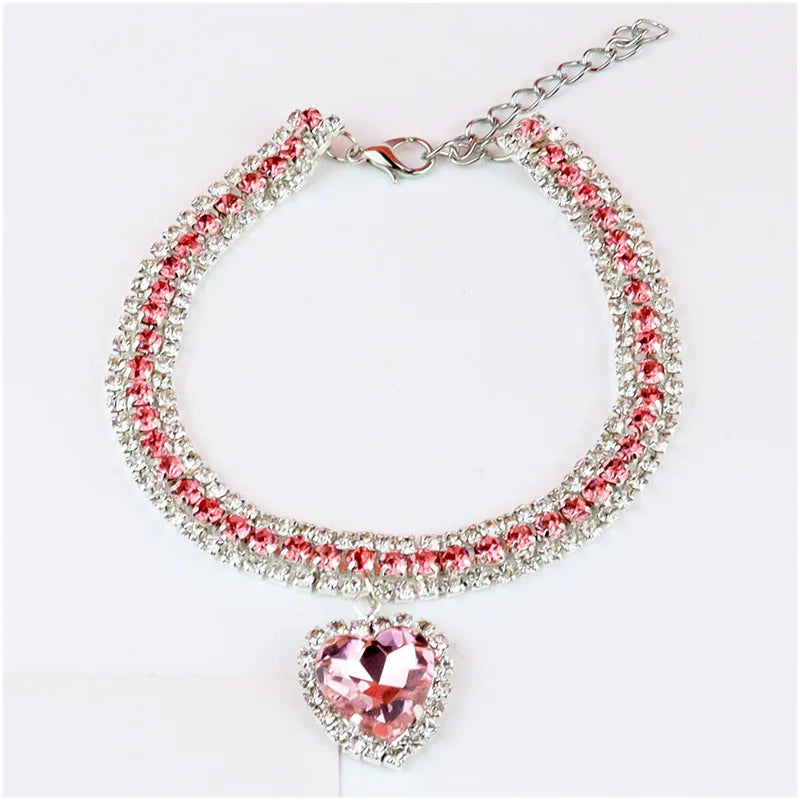 Cute Luxury Cat Collar Adjustable Cat Necklace Personalized Heart Pendant Rhinestone Kitten Puppy Collar Pet Grooming Accessorie
