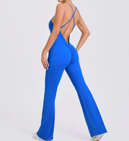 Sports Overalls for Women Sportswear Flared Jumpsuit Woman Padding Jumpsuits Gym Combinaison Femme Coffee Gray Navy Blue Red