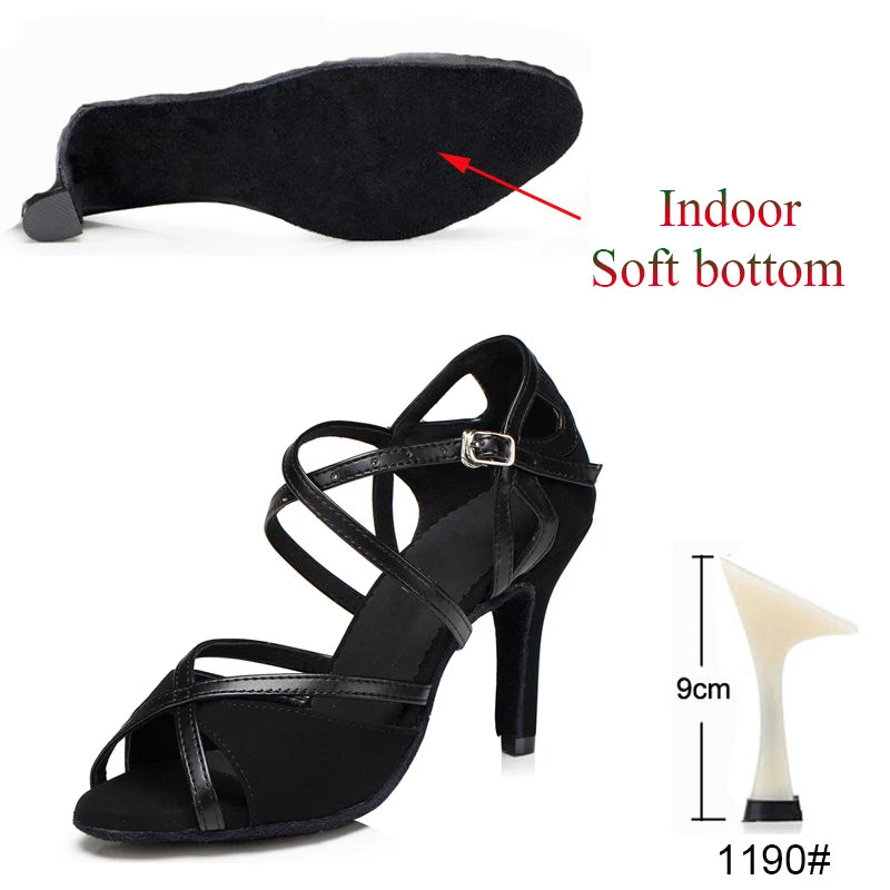 Latin Shoes Salsa Tango Ballroom Party Sports Women's Shoes Red Black Girls High Heel Summer Sandals Outdoor Women's Dance Shoes