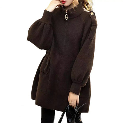 Women Coat Stylish Women's Winter Coat with Stand Collar Thick Long Sleeves Big Pockets Fashionable for Cold for Outdoor